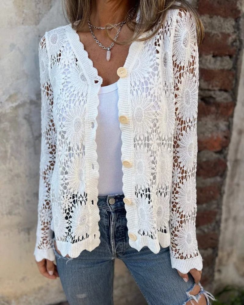 NALIE - Gehaakte Kanten Knopen Cardigan