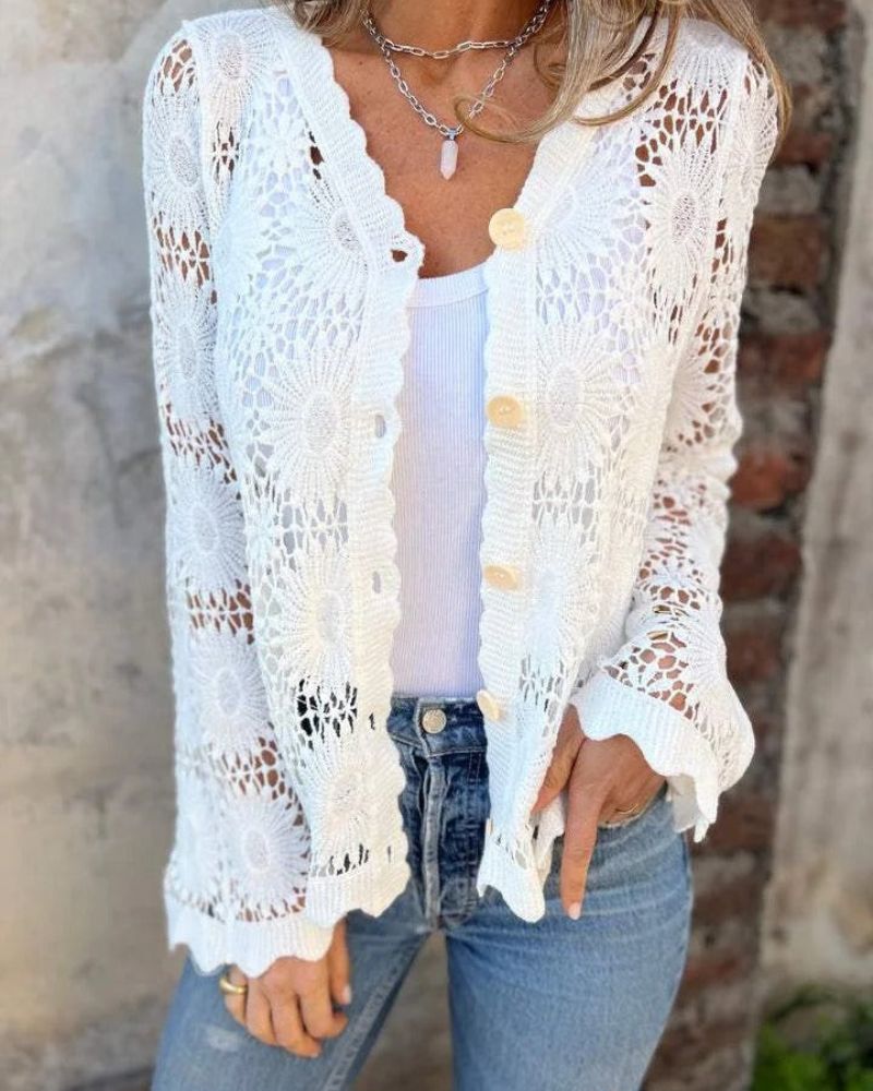 NALIE - Gehaakte Kanten Knopen Cardigan