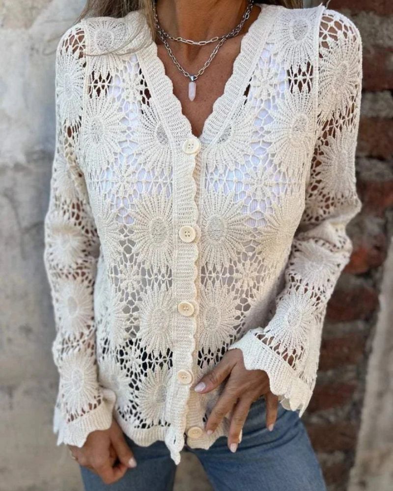 NALIE - Gehaakte Kanten Knopen Cardigan