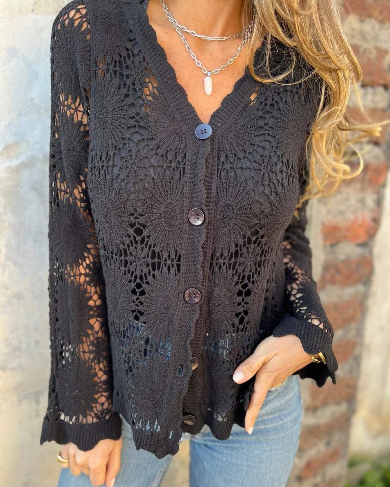 NALIE - Gehaakte Kanten Knopen Cardigan